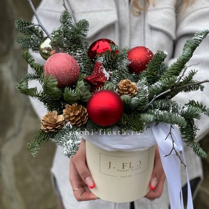 Новогодняя композиция в коробке ред в Владивостоке