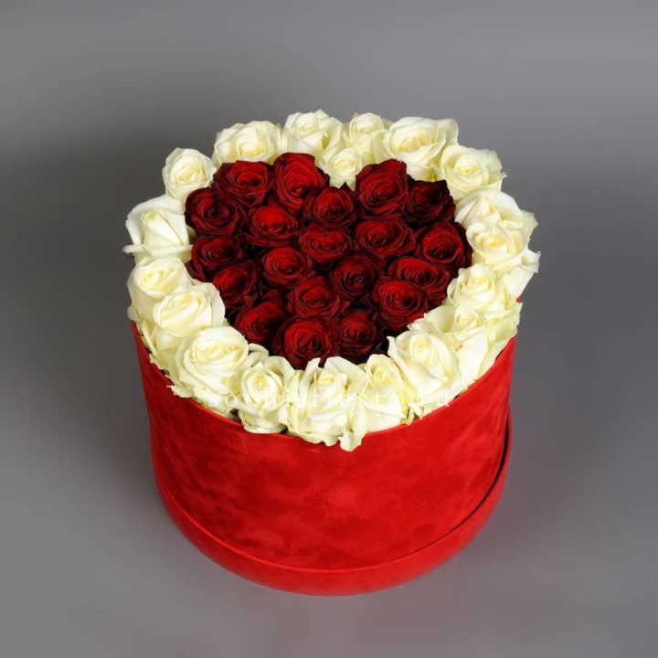 39 красных и белых роз в цилиндре в Владивостоке