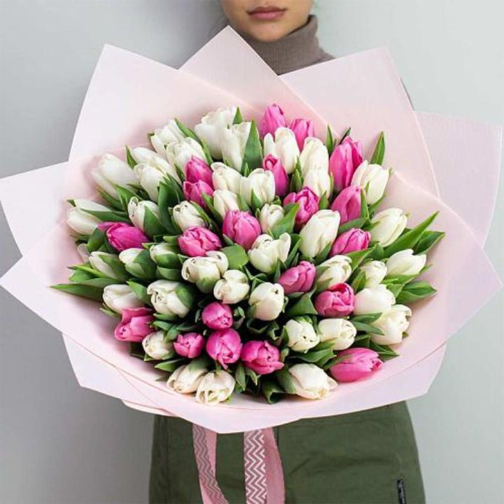 61 бело-розовый тюльпан в Владивостоке