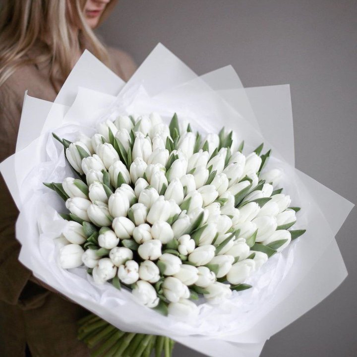 101 белый тюльпан в Владивостоке