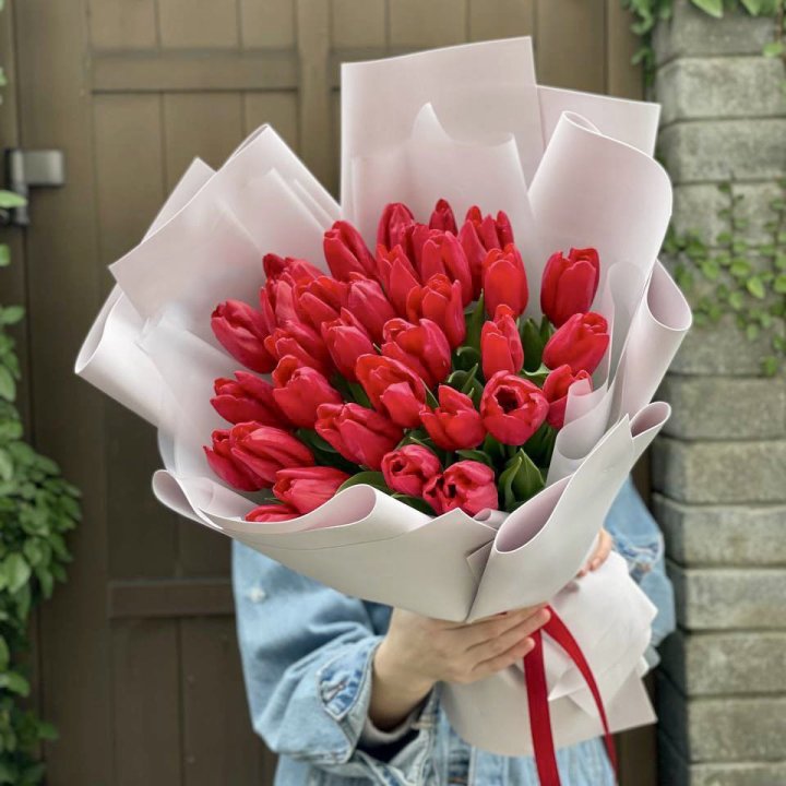35 красных тюльпанов в Владивостоке